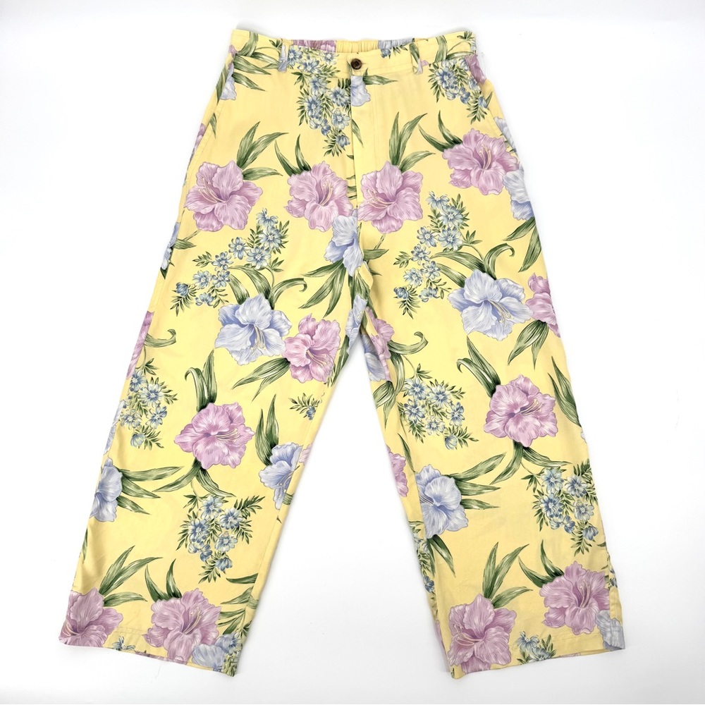 Kylani Bay 100% Silk Hawaiian Floral Cropped Wide Leg Crop Pants